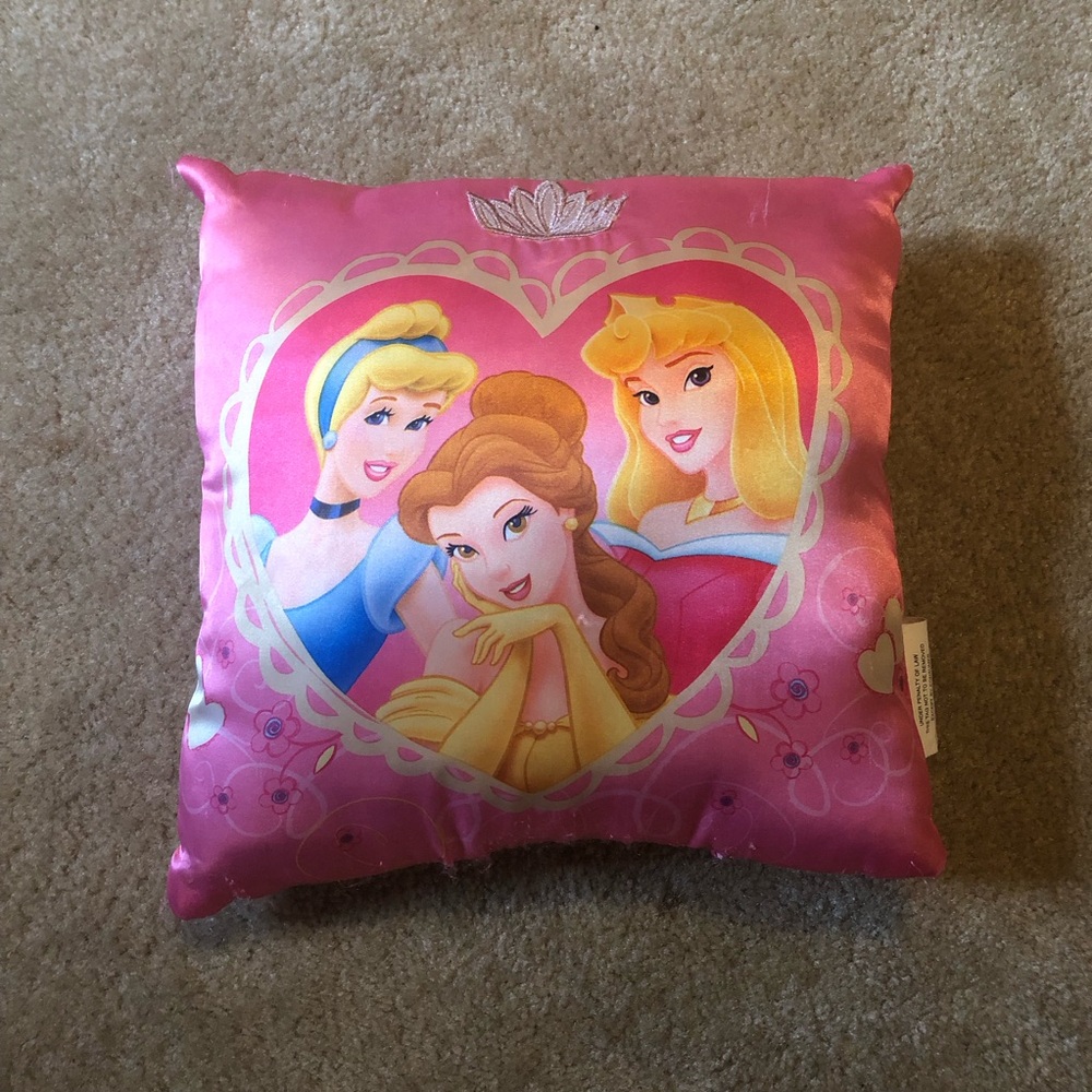 NWT Vintage Disney Princess Pink Poly Fabric Pillow Cinderella Belle Aurora